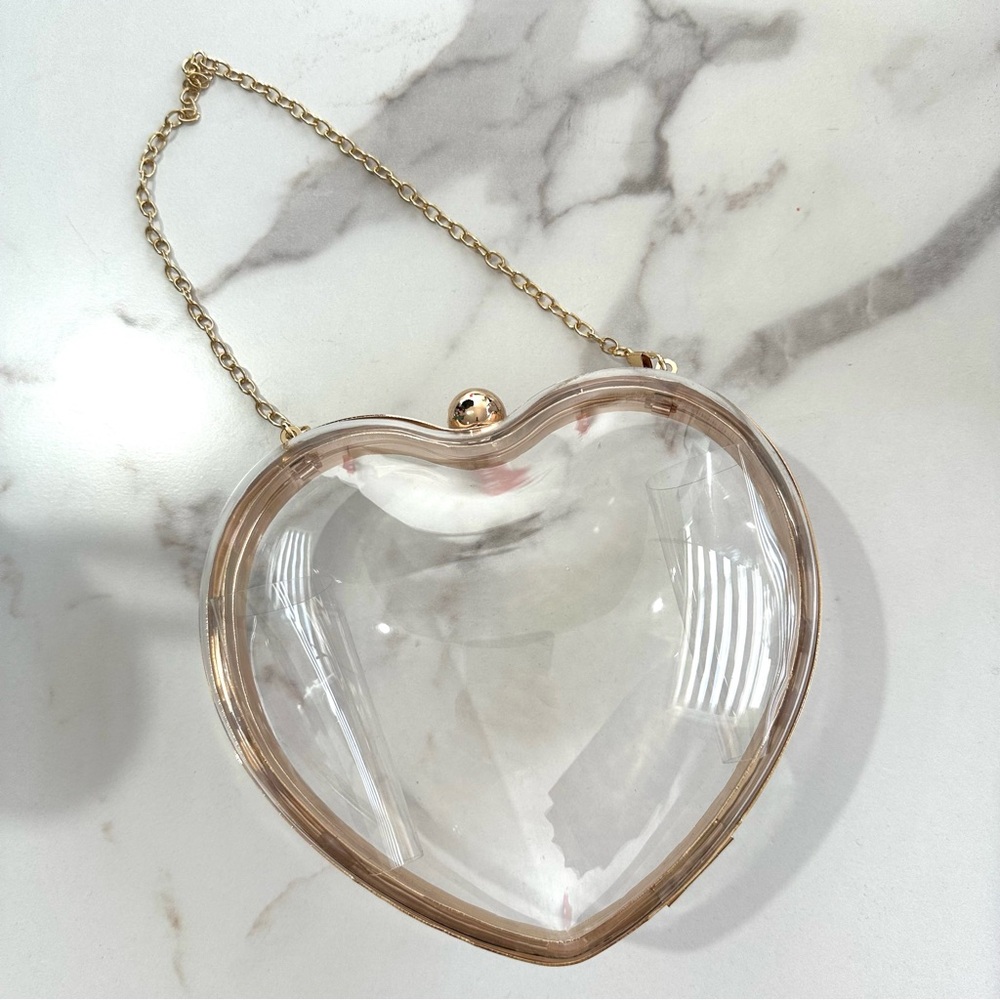 Heart-Shaped Clear Mini Bag with Gold Chain